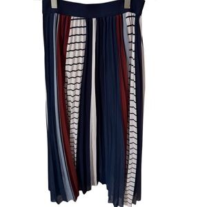 MoVint navy, burgundy, white color block midi skirt size M, pleated